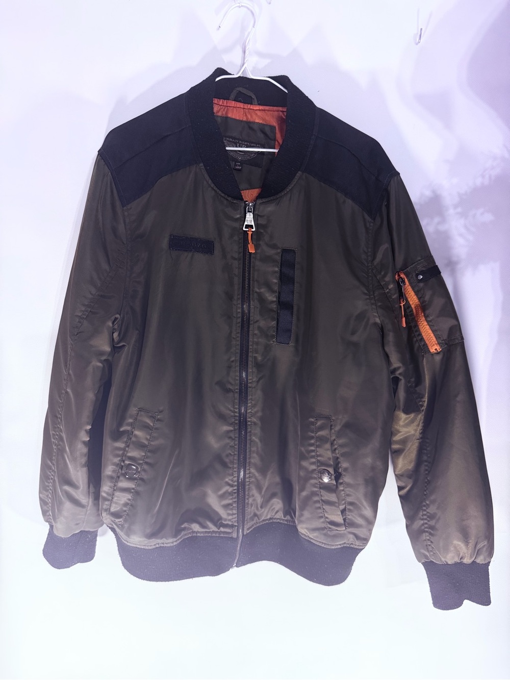 Urban Republic Olive Green Bomber Jacket with Orange Accents